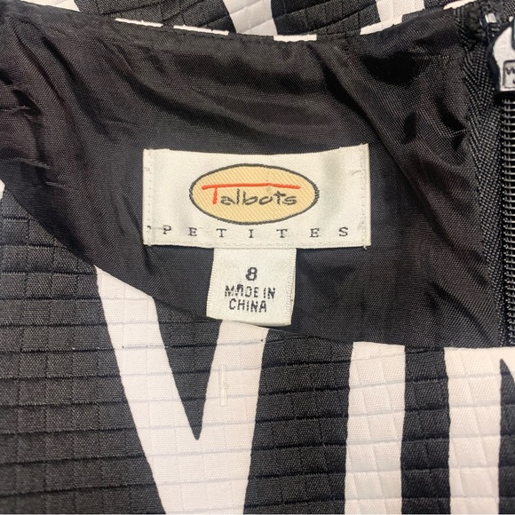 Talbots Elegant Black White Abstract Patterned Midi Dress Sleeveless Size 8 - Picture 4 of 10